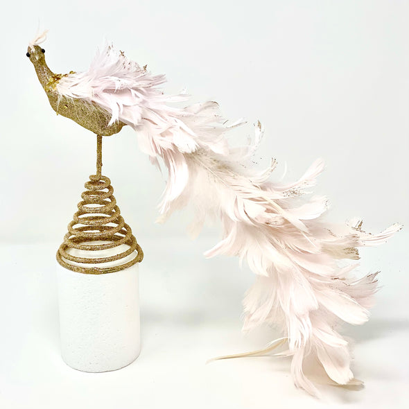 GOLD PEACOCK WITH PINK FEATHERS CHRISTMAS TREE TOPPER