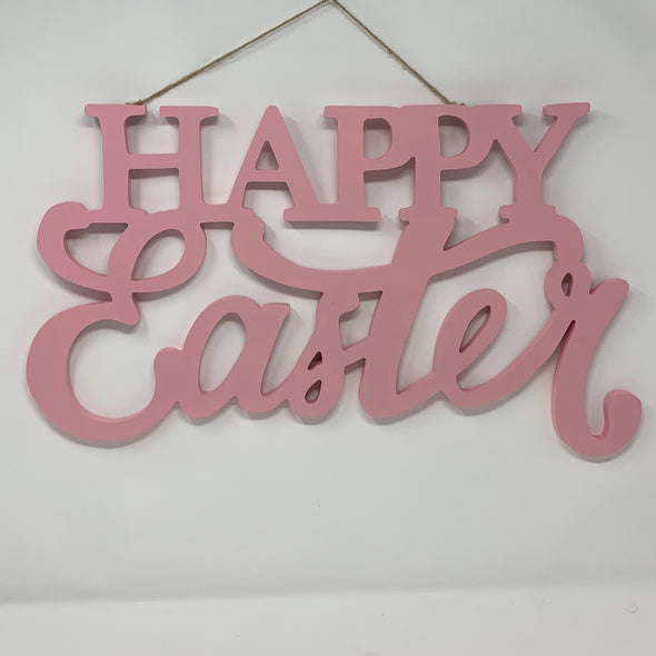 PINK HAPPY EASTER WOODEN SIGN DECOR