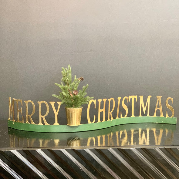 MERRY CHRISTMAS GOLD TABLE TOP DECORATION W/ XMAS TREE