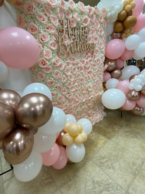 "HAPPY BIRTHDAY" PINK ROSE BALLOON ARCH