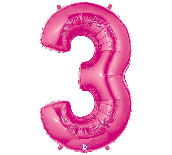 40" PINK FOIL NUMBER 3 BALLOON