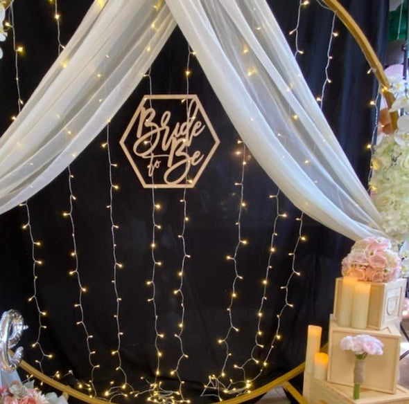 "BRIDE TO BE" BOHO THEMED ARCH WITH TWINKLE LIGHTS