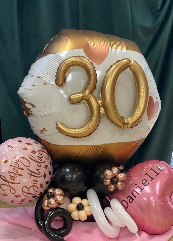 "Happy 30th Birthday" customized balloon bouquet