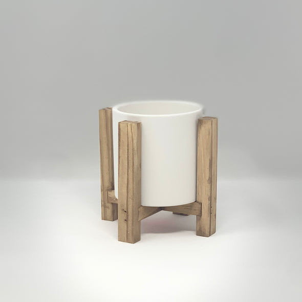 WHITE PLANT HOLDER POT WITH WOODEN STAND