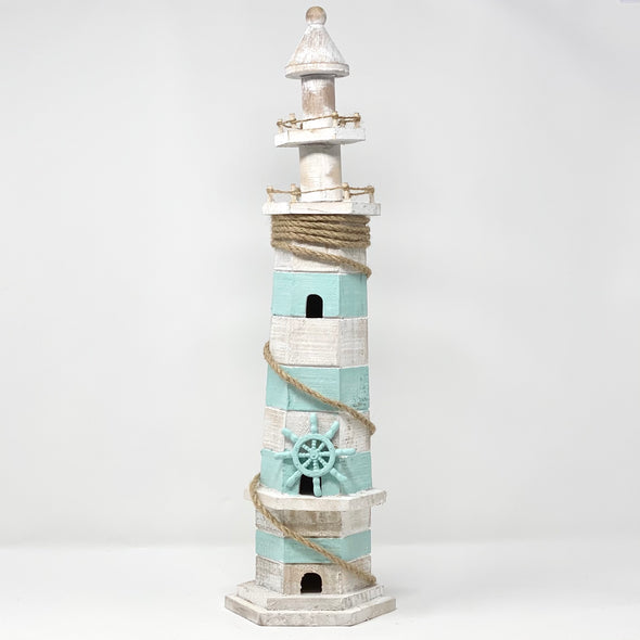 WHITE AND TEAL LIGHTHOUSE DECOR