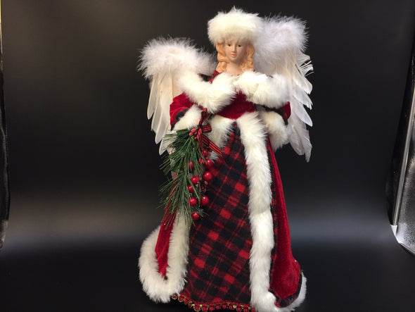 ANGEL DRESSED IN RED W/ WHITE FUR FOR CHRISTMAS TREE TOPPER OR TABLETOP