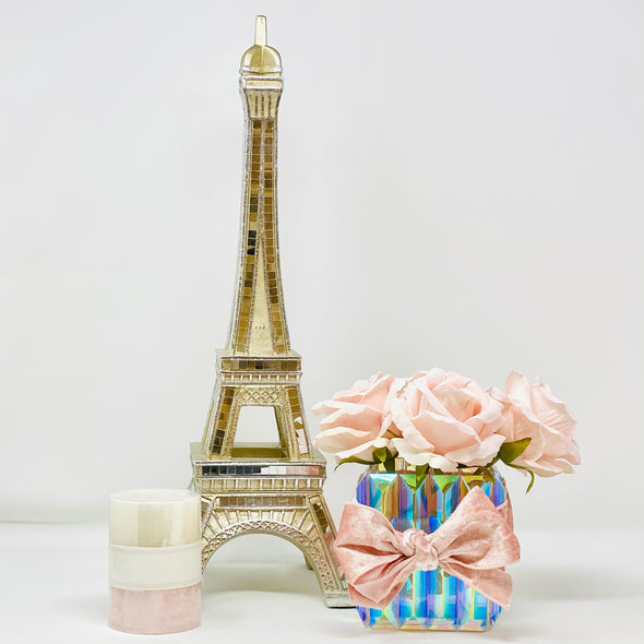 EIFFEL TOWER CENTERPIECE WITH CANDLE AND FLOWER VASE