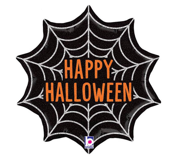 18" HOLOGRAPHIC SPIDER SHAPED HAPPY HALLOWEEN BALLOON