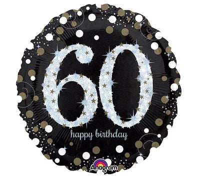 18" 60TH HAPPY BDAY HOLOGRAPHIC SPARKLES BALLOON