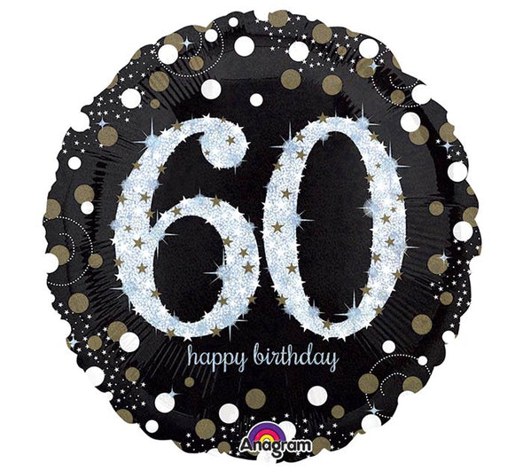 18" 60TH HAPPY BDAY HOLOGRAPHIC SPARKLES BALLOON