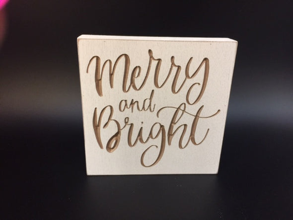 WHITEWASHED WOOD SIGN WITH MERRY & BRIGHT