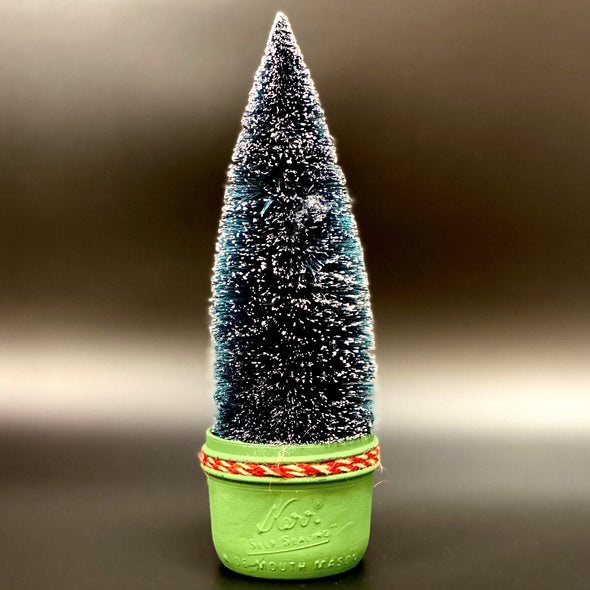 SMALL GREEN MASON JAR W/ CHRISTMAS TREE