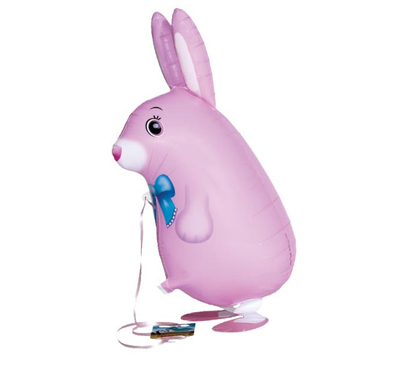 21" PINK RABBIT WALKING PET FOIL BALLOON WITH ATTACHED LEASH