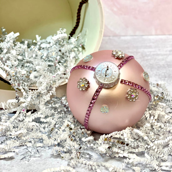 PINK BEADED CHRISTMAS ORNAMENT W/ GIFT BOX