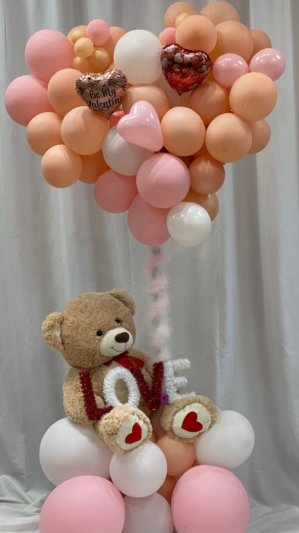 XXL Heart shaped balloon bouquet and Teddy Bear set