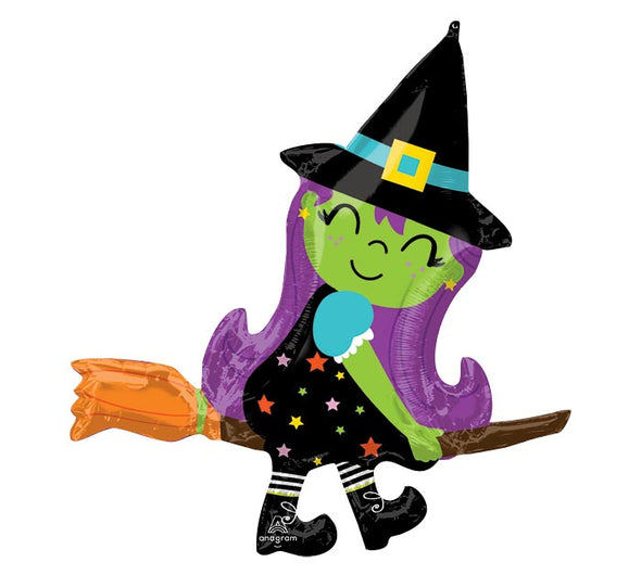 38" CUTE WITCH ON BROOM BALLOON