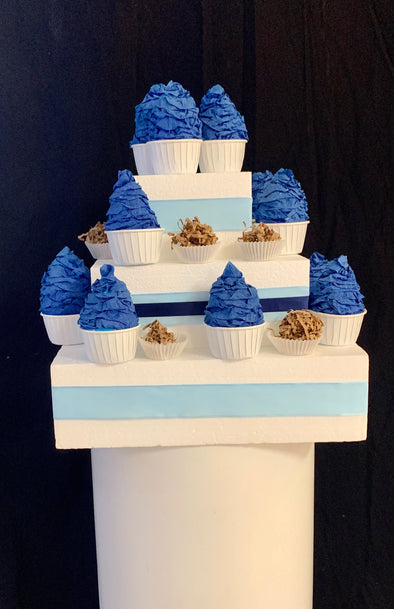 "BLUE" FOAM CAKE WITH FAKE CUPCAKES
