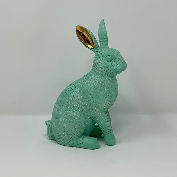 WOODEN TEAL EASTER BUNNY DECOR