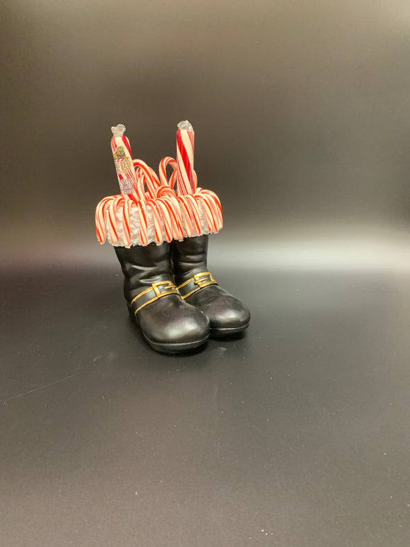 BLACK CHRISTMAS BOOTS FILLED W/ CANDY CANES