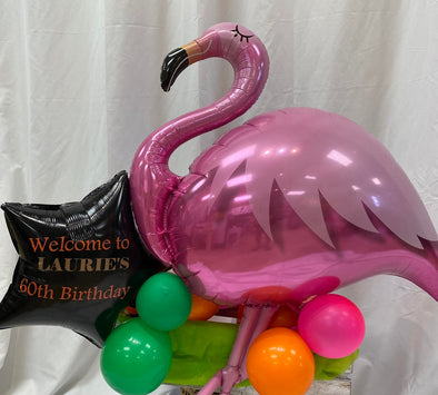 "Happy Birthday" customized Flamingo balloon bouquet