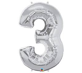 40" SILVER NUMBER 3 FOIL BALLOON