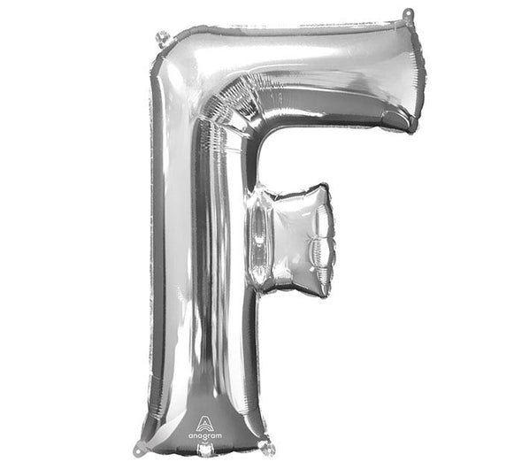 32" SHAPED LETTER F SILVER FOIL BALLOON