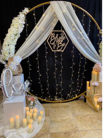 "BRIDE TO BE" BOHO THEMED ARCH WITH TWINKLE LIGHTS