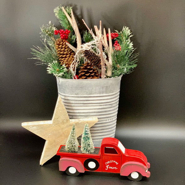 3 PC CENTERPIECE COLLECTION SILVER TIN W/ STAR AND RED TRUCK