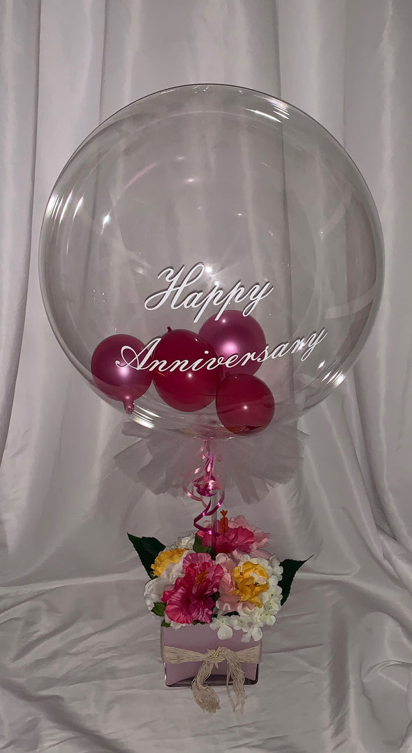 CUSTOM HAPPY ANNIVERSARY BALLOON WITH TROPICAL FLOWERS