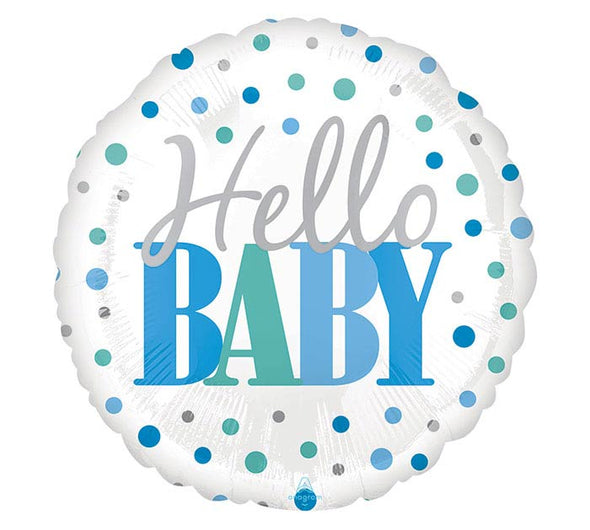 18" HELLO BABY BLUE DOTS BALLOON