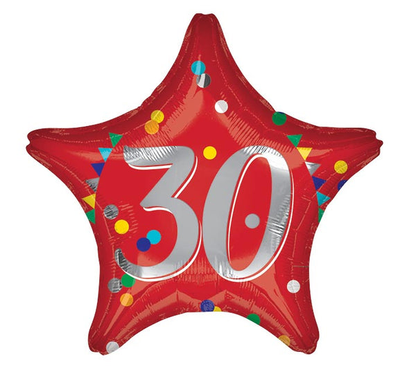19" RED STAR 30TH BDAY BALLOON